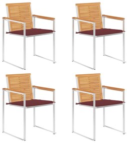 Καρέκλες Κήπου 4 τεμ. από Μασίφ Ξύλο Teak με Μαξιλάρια