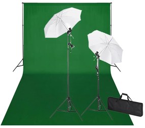 vidaXL Σετ Studio: Σύστημα Φόντου Πράσινο 600 x 300 εκ. & Φωτισμός