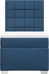 vidaXL Κρεβάτι Boxspring με Στρώμα Μπλε 90x190 εκ.Υφασμάτινο