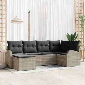 vidaXL Σετ Καναπέ Κήπου με μαξιλάρι 6 pcs Ανοιχτό γκρι Πολυ ράταν