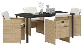 vidaXL Σέτ φαγητού για κήπο 5 pcs Μπεζ συνθετικό ρατάν