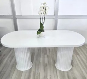 Stewehome Λευκό Τραπέζι Τραπεζαρίας MDF Οβάλ με Κυλινδρικές Βάσεις 90x170 cm