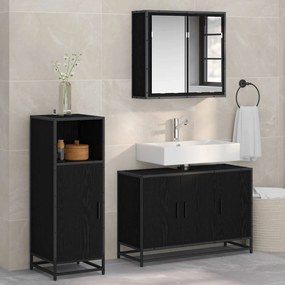 vidaXL Σετ Επίπλων Μπάνιου με ράφι 3 pcs Μαύρη Οξυά Επεξεργασμένο ξύλο