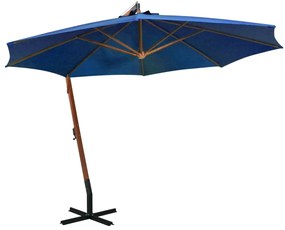 Ομπρέλα Κρεμαστή με Ιστό Αζούρ Μπλε 3,5x2,9 μ Μασίφ Ξύλο Ελάτης