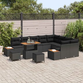 vidaXL Σετ Καναπέ Κήπου με μαξιλάρι 12 pcs Μαύρο