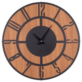 METAL MDF WALL CLOCK BLACK - WALNUT  Φ50 cm.