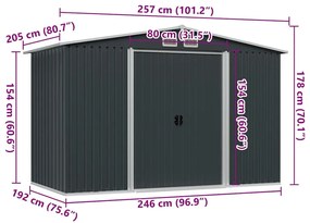 Αποθήκη Κήπου Ανθρακί 257 x 205 x 178 εκ. Ατσάλινη  - Ανθρακί