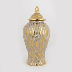 Βάζο Κεραμικό Με Καπάκι 752-20017 17.3x17.3x36.8cm Silver-Gold Estheti Home Κεραμικό