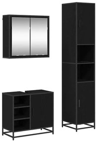 vidaXL Σετ Επίπλων Μπάνιου με ράφι 3 pcs Μαύρη Οξυά Επεξεργασμένο ξύλο