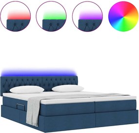 vidaXL LED Κρεβάτι αποθήκευσης με στρώμα Μπλε 200 x 200 cm Ύφασμα