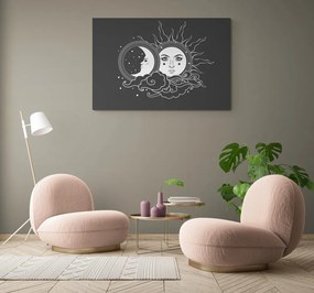Εικόνα ασπρόμαυρης αρμονίας του ήλιου και της σελήνης
