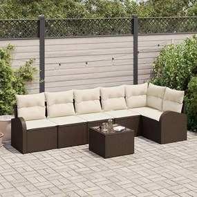 vidaXL Σετ Καναπέ Κήπου με μαξιλάρι 7 pcs Καφέ Πολυ ράταν
