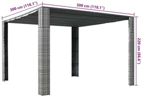vidaXL Κιόσκι με Οροφή Γκρι/Ανθρακί 300x300x220 εκ. Συνθετικό Ρατάν
