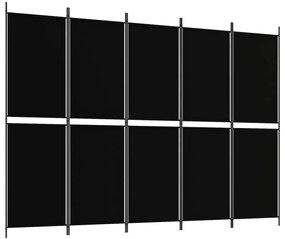 Διαχωριστικό Δωματίου με 5 Πάνελ Μαύρο 250x180 εκ. από Ύφασμα - Μαύρο