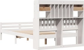 vidaXL Κρεβάτι Βιβλιοθήκη Χωρίς Στρώμα Λευκό 135x190 εκ Μασίφ Πεύκο