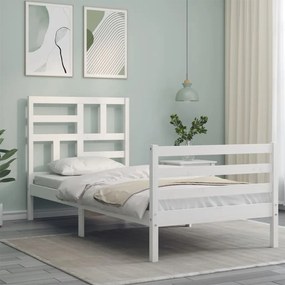 vidaXL Πλαίσιο Κρεβατιού με Κεφαλάρι Λευκό 100x200 εκ. Μασίφ Ξύλο