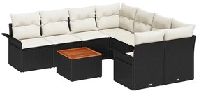 vidaXL Σετ Καναπέ Κήπου με μαξιλάρι 9 pcs Μαύρο συνθετικό ρατάν