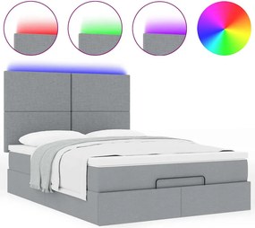 vidaXL Οθωμανικό κρεβάτι με στρώμα &amp; LEDs Ανοιχτό γκρι ύφασμα