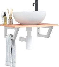 vidaXL Ράφι Νιπτήρα Τοίχου από Ατσάλι / Μασίφ Ξύλο Δρυός