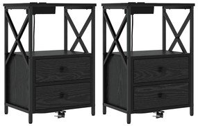 vidaXL Κομοδίνο με Σταθμό Φόρτισης 2 pcs Μαύρη δρυς Επεξεργασμένο ξύλο