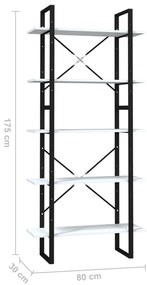Βιβλιοθήκη με 5 Ράφια Λευκή 80 x 30 x 175 εκ. από Επεξ. Ξύλο - Λευκό