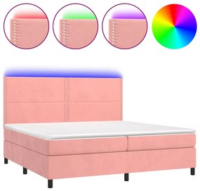 vidaXL Κρεβάτι Boxspring με Στρώμα &amp; LED Ροζ 200x200 εκ. Βελούδινο