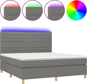 vidaXL Κρεβάτι Boxspring με Στρώμα &amp; LED Σκ.Γκρι 180x200 εκ Υφασμάτινο