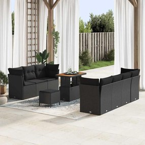 vidaXL Σετ Καναπέ Κήπου Ρυθμιζόμενο ύψος 10 pcs Μαύρο συνθετικό ρατάν