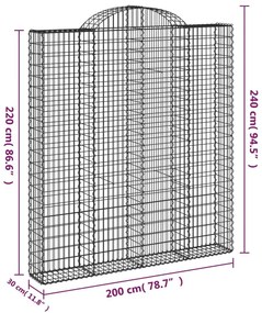 Συρματοκιβώτια Τοξωτά 4 τεμ. 200x30x220/240 εκ. Γαλβαν. Ατσάλι - Ασήμι