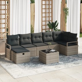 vidaXL Σετ Καναπέ Κήπου 8 Τεμαχίων με Μαξιλάρια Γκρι Πολυ Ρατάν