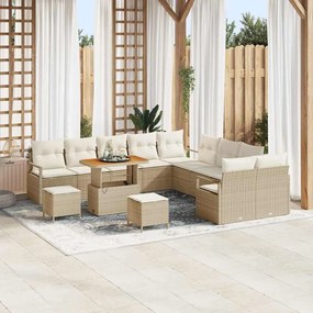 vidaXL Σετ Καναπέ Κήπου με μαξιλάρι 13 pcs Μπεζ Πολυ ράταν