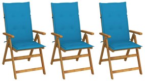 Καρέκλες Κήπου Πτυσσόμενες 3 τεμ. από Ξύλο Ακακίας με Μαξιλάρια