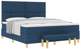 vidaXL Κρεβάτι με Στήριγμα και Πάγκο Μπλε 180x200 εκ Ύφασμα