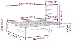 Καναπές Κρεβάτι Συρόμενος Μαύρος 2x(90x200) εκ. από Μασίφ Πεύκο - Μαύρο