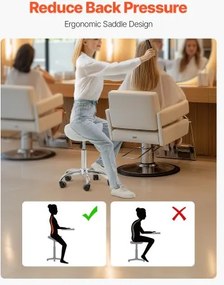 VEVOR Saddle Stool Swivel Stool with Wheels PU Leather Height Adjustable White