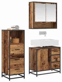 vidaXL Σετ Επίπλων Μπάνιου με ράφι 3 pcs Παλιό Ξύλο Επεξεργασμένο ξύλο