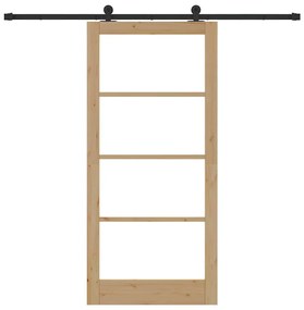 vidaXL Συρόμενη Πόρτα Χειροκίνητος Καφέ 93 x 202 cm Ξύλο και μέταλλο