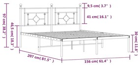 Πλαίσιο Κρεβατιού με Κεφαλάρι Λευκό 150 x 200 εκ. Μεταλλικό - Λευκό