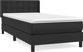 vidaXL Κρεβάτι Boxspring με Στρώμα Μαύρο 90x200εκ. από Συνθετικό Δέρμα