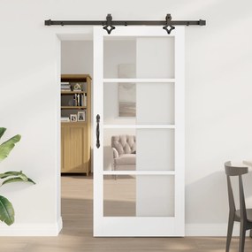 vidaXL Συρόμενη Πόρτα με Υλικά Λευκό 86x198.5 εκ Μασίφ Ξύλο Πεύκο