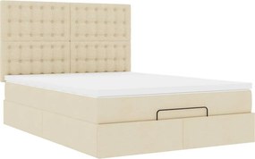 vidaXL Οθωμανικό κρεβάτι με στρώμα &amp; LEDs Cream 140x200 cm Ύφασμα