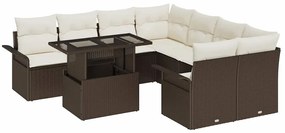 vidaXL Σετ Καναπέ Κήπου με μαξιλάρι 9 pcs Καφέ Πολυ ράταν