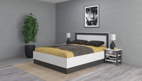 Κρεβάτι διπλό FOTI με αποθηκευτικό χώρο, στρώμα 160x200cm Λευκό γυαλιστερό + Ανθρακί γυαλιστερό 204x100x164cm+ 2 κομοδίνα 45x47x35cm-GRA001
