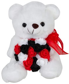 Λούτρινο αρκουδάκι Λευκό  με καρδιά τριαντάφυλλα 20cm Much