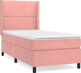 vidaXL Κρεβάτι Boxspring με Στρώμα Ροζ 80 x 200 εκ. Βελούδινο
