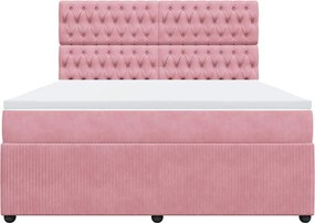 vidaXL Κρεβάτι Boxspring με Στρώμα Ροζ 180x200 εκ. Βελούδινο