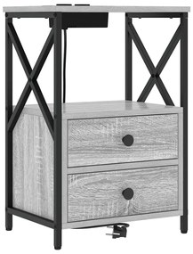vidaXL Κομοδίνο με Σταθμό Φόρτισης με συρτάρι 2 pcs Γκρι sonoma