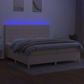vidaXL Κρεβάτι Boxspring με Στρώμα &amp; LED Κρεμ 200x200 εκ. Υφασμάτινο