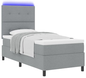 vidaXL Κρεβάτι  με ελατήρια και στρώμα & LED φως, ανοιχτό γκρι, 90 x 190 εκ, ύφασμα