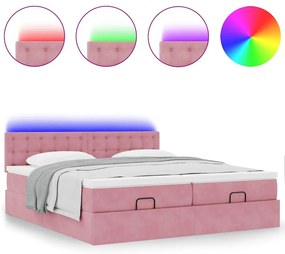 vidaXL Οθωμανικό κρεβάτι με στρώματα & LEDs Ροζ 180x200cm Velvet